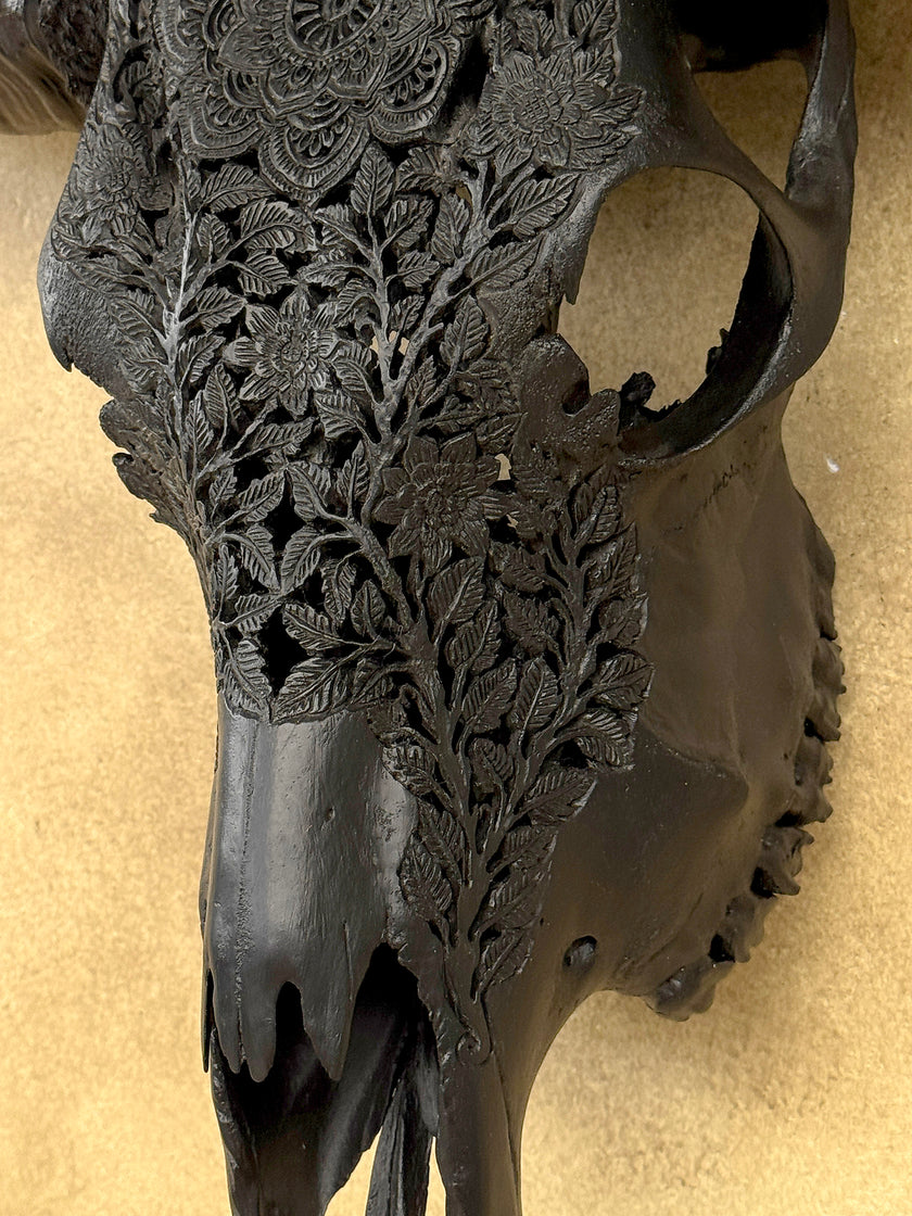 Black Carved Buffalo Skulls with Flower Mandala motif | Skull,A/187