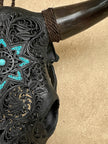 Carved Bull Skull with Turquoise Accents - Star Mandala motif | Skull,A/190