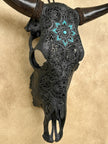 Carved Bull Skull with Turquoise Accents - Star Mandala motif | Skull,A/190