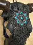 Carved Bull Skull with Turquoise Accents - Star Mandala motif | Skull,A/190