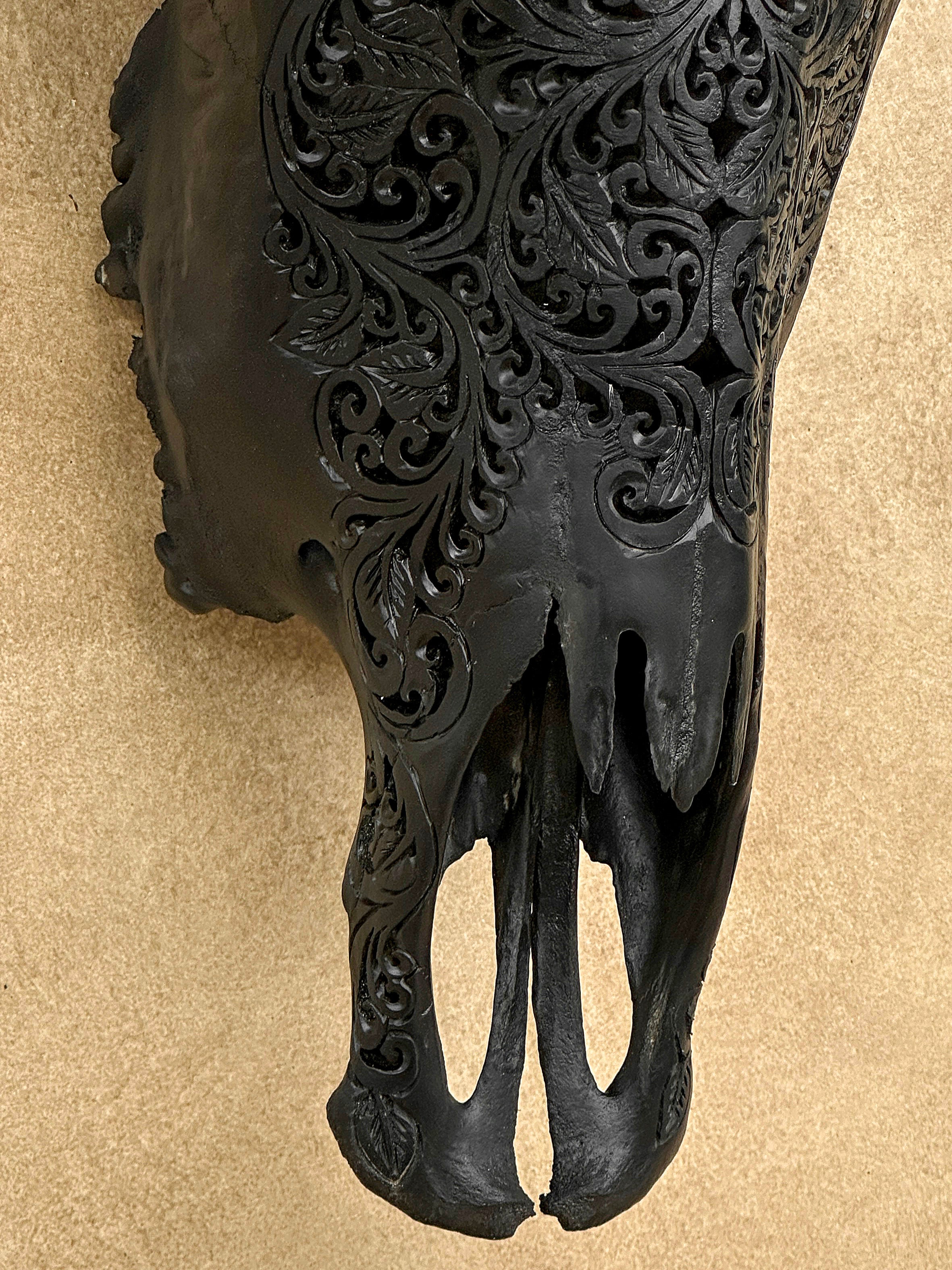 Carved Bull Skull with Turquoise Accents - Star Mandala motif | Skull,A/190