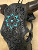 Carved Bull Skull with Turquoise Accents - Star Mandala motif | Skull,A/190
