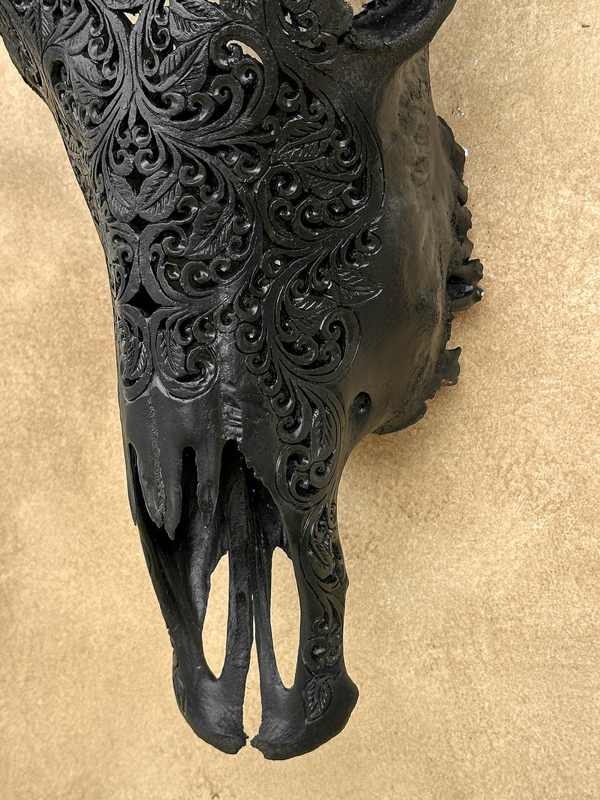 Carved Bull Skull with Turquoise Accents - Star Mandala motif | Skull,A/190