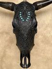Carved Bull Skull with Turquoise Accents - Leaf motif | Skull,A/189