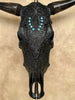 Carved Bull Skull with Turquoise Accents - Leaf motif | Skull,A/189