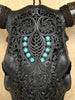 Carved Bull Skull with Turquoise Accents - Leaf motif | Skull,A/189