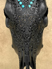 Carved Bull Skull with Turquoise Accents - Leaf motif | Skull,A/189