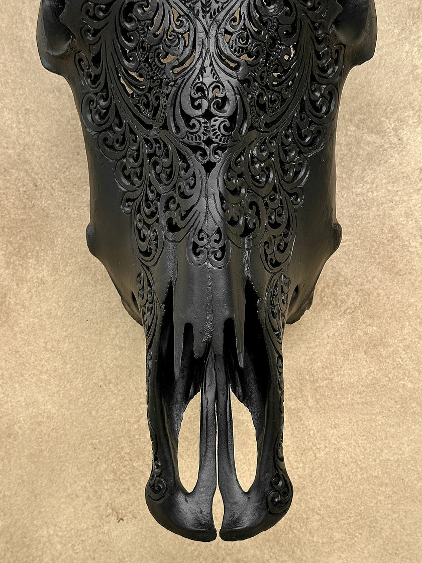 Carved Bull Skull with Turquoise Accents - Leaf motif | Skull,A/189