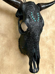Carved Bull Skull with Turquoise Accents - Leaf motif | Skull,A/189