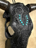 Carved Bull Skull with Turquoise Accents - Leaf motif | Skull,A/189