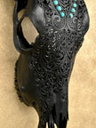 Carved Bull Skull with Turquoise Accents - Leaf motif | Skull,A/189