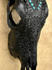 Carved Bull Skull with Turquoise Accents - Leaf motif | Skull,A/189