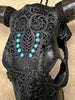 Carved Bull Skull with Turquoise Accents - Leaf motif | Skull,A/189