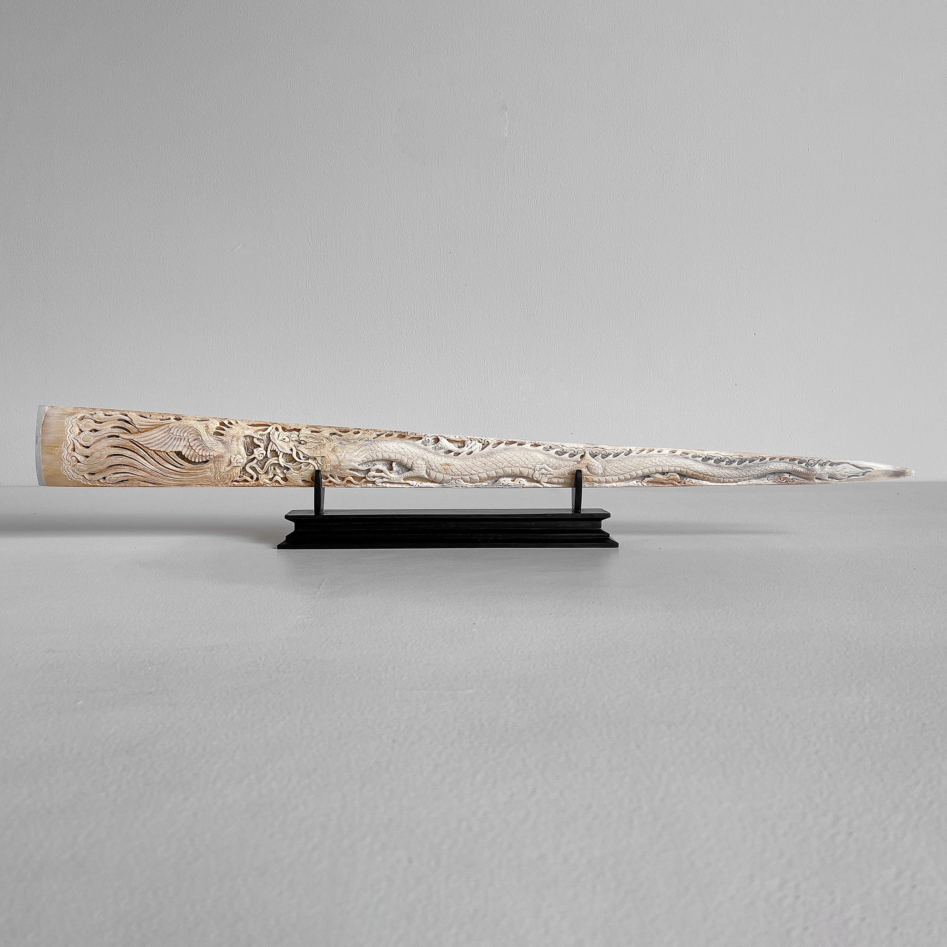 Carved Tusks 22/EX/516 Carving Dragon phoenix
