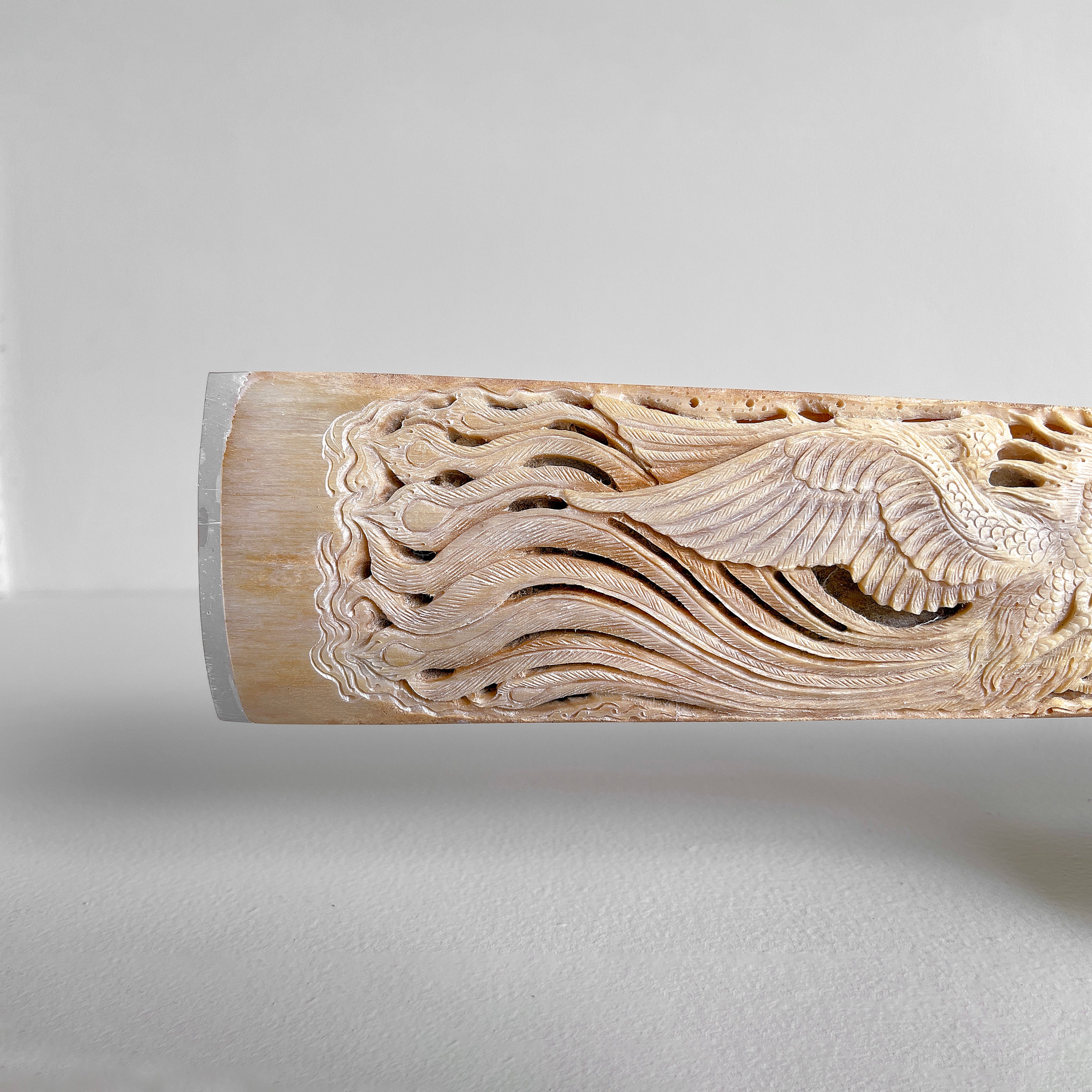 Carved Tusks 22/EX/516 Carving Dragon phoenix