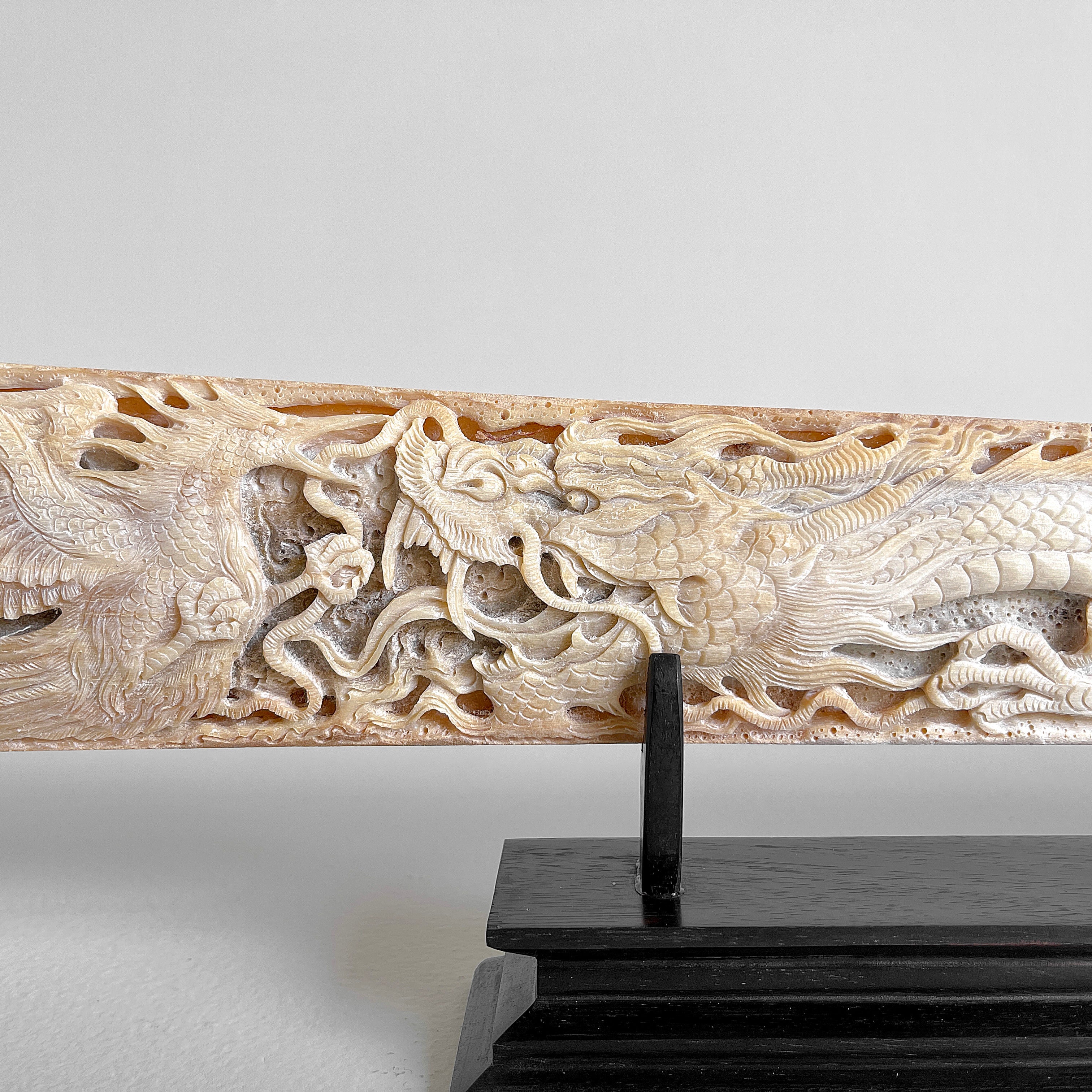 Carved Tusks 22/EX/516 Carving Dragon phoenix