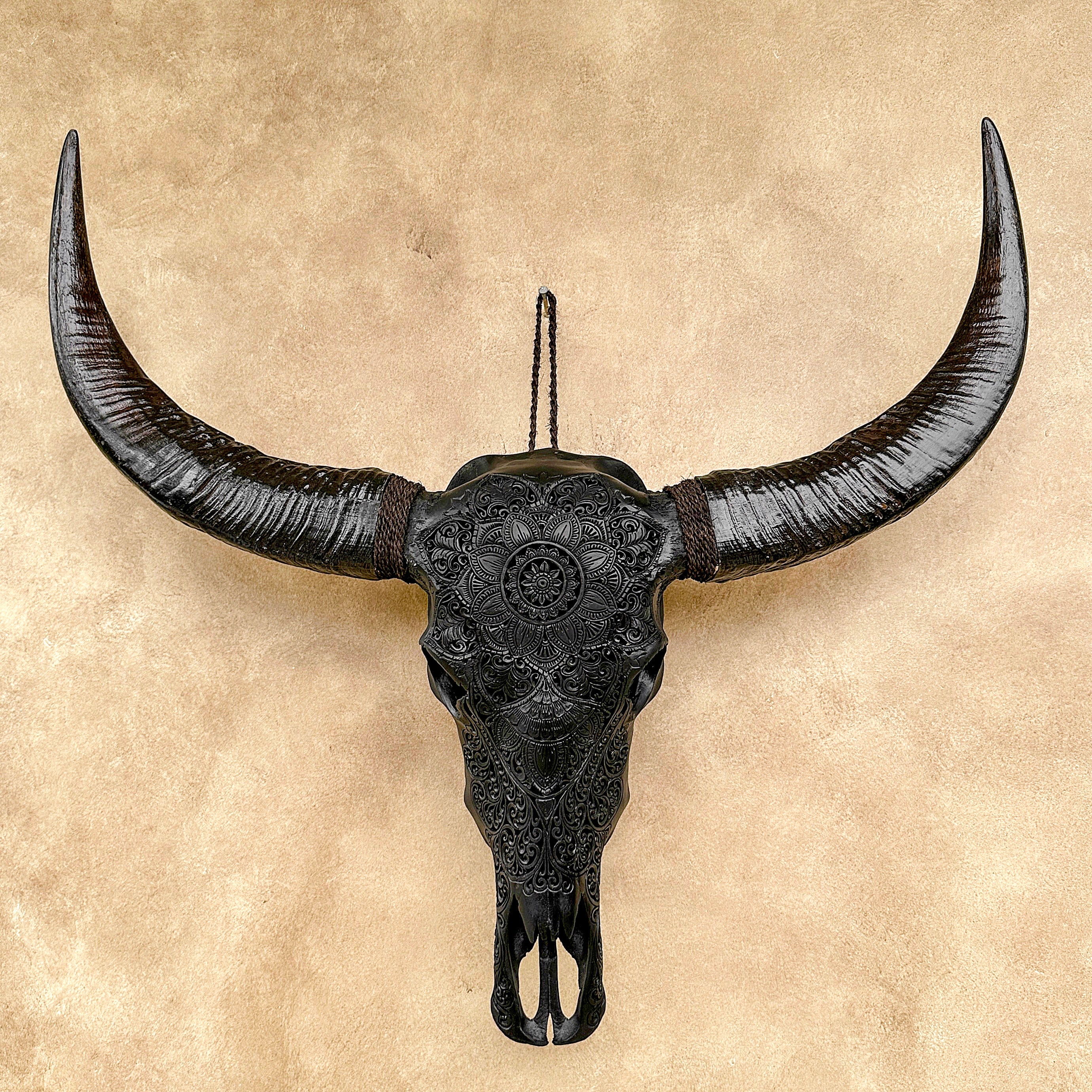 Caved Waterbuffalo Skulls with Flower Mandala Carving Skull,A/168