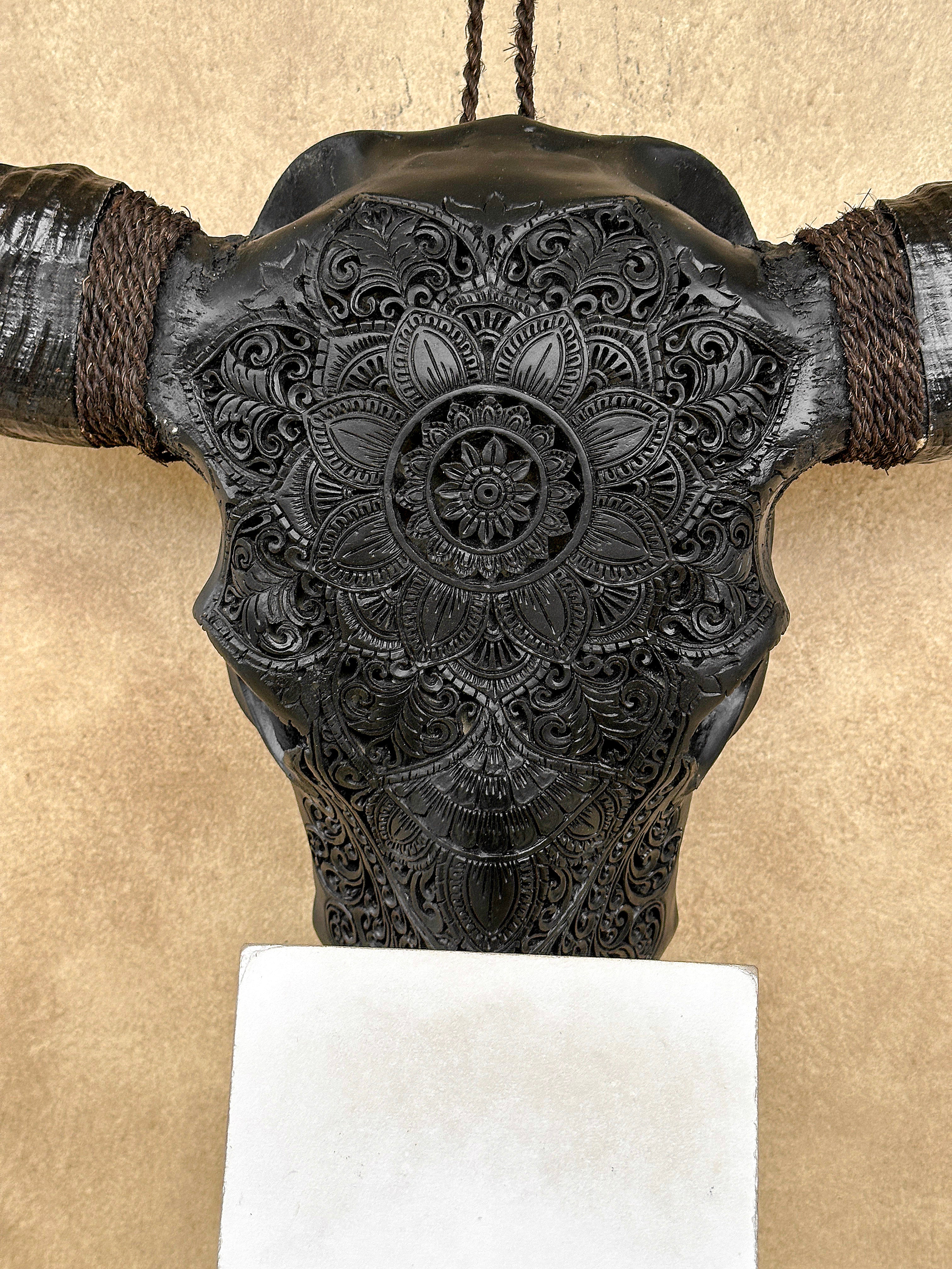 Caved Waterbuffalo Skulls with Flower Mandala Carving Skull,A/168