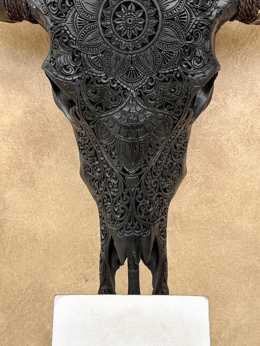 Caved Waterbuffalo Skulls with Flower Mandala Carving Skull,A/168