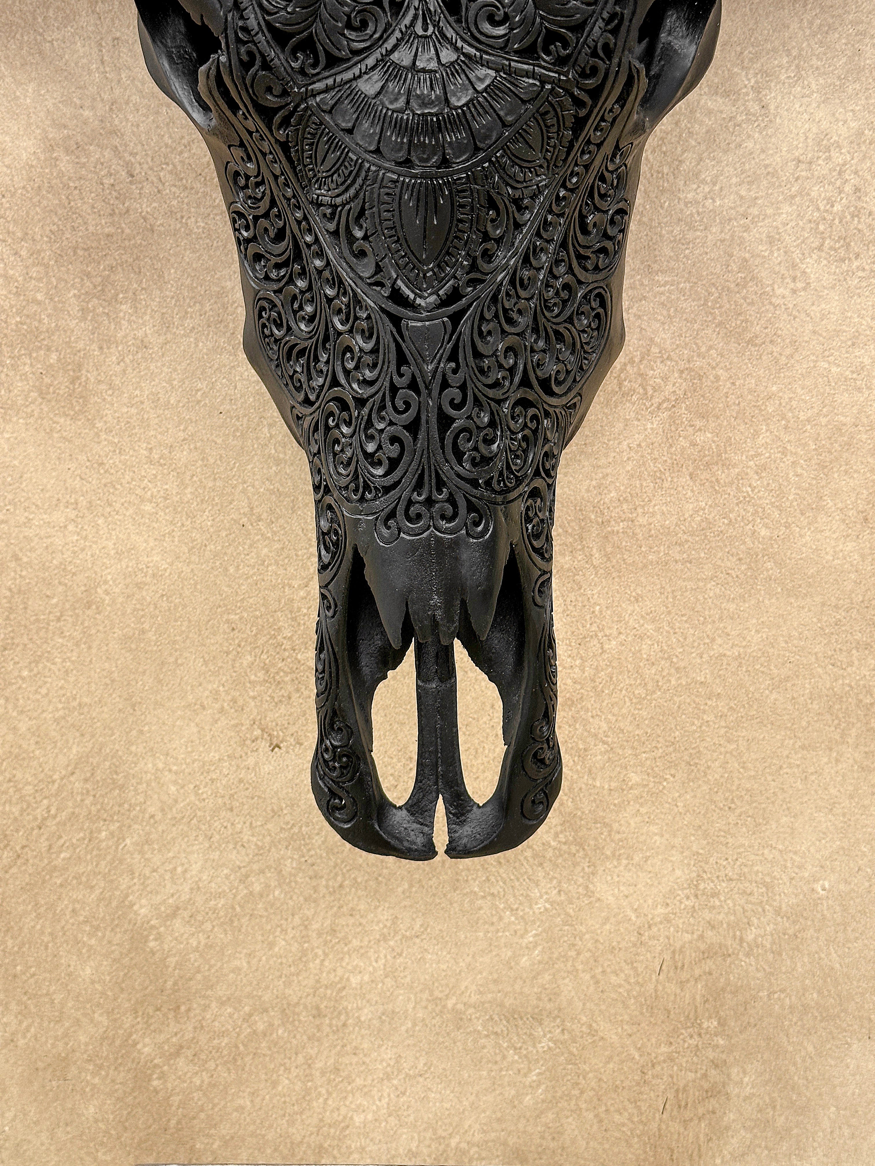 Caved Waterbuffalo Skulls with Flower Mandala Carving Skull,A/168