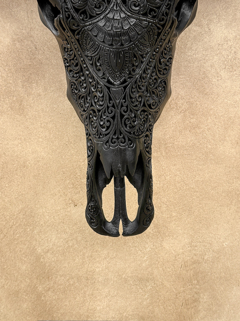Caved Waterbuffalo Skulls with Flower Mandala Carving Skull,A/168