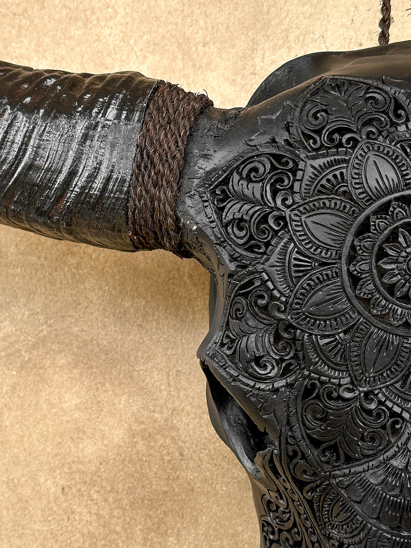 Caved Waterbuffalo Skulls with Flower Mandala Carving Skull,A/168