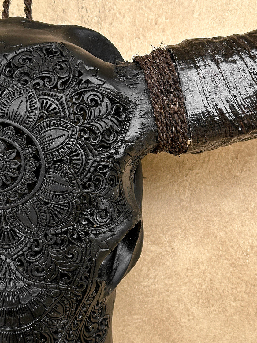 Caved Waterbuffalo Skulls with Flower Mandala Carving Skull,A/168