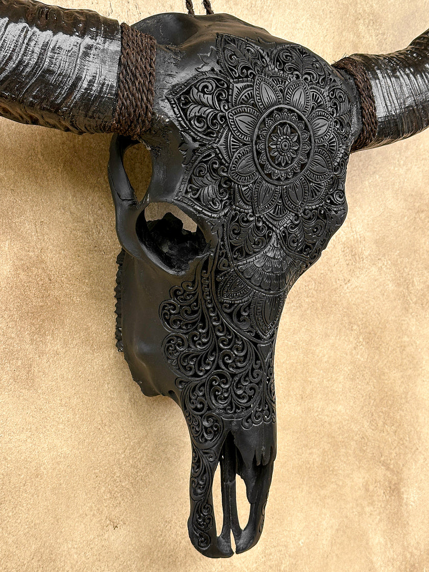Caved Waterbuffalo Skulls with Flower Mandala Carving Skull,A/168
