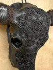 Caved Waterbuffalo Skulls with Flower Mandala Carving Skull,A/168