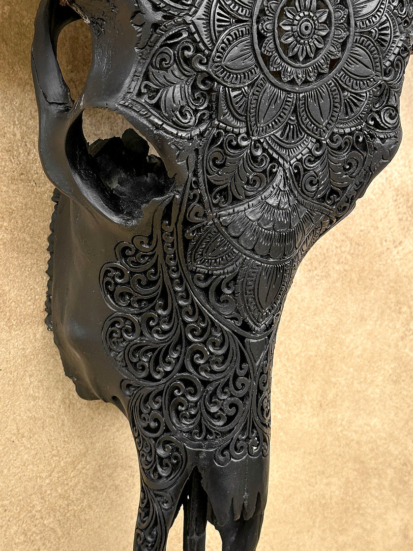 Caved Waterbuffalo Skulls with Flower Mandala Carving Skull,A/168