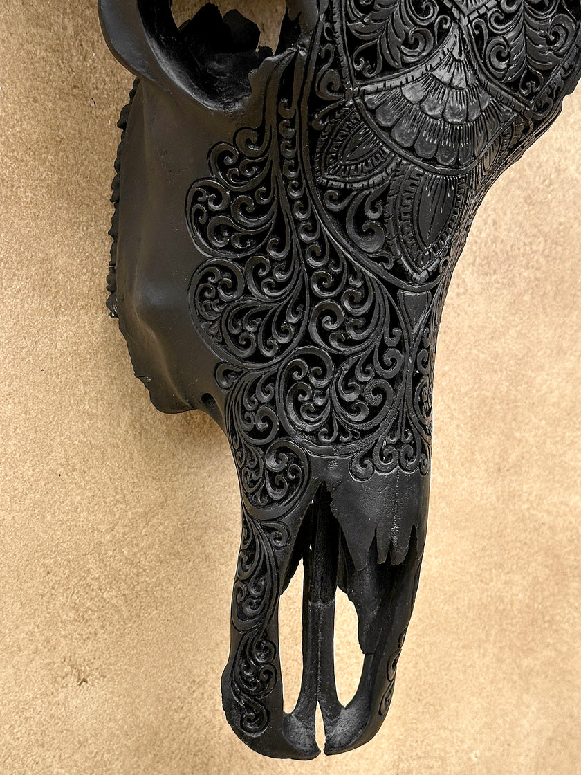 Caved Waterbuffalo Skulls with Flower Mandala Carving Skull,A/168