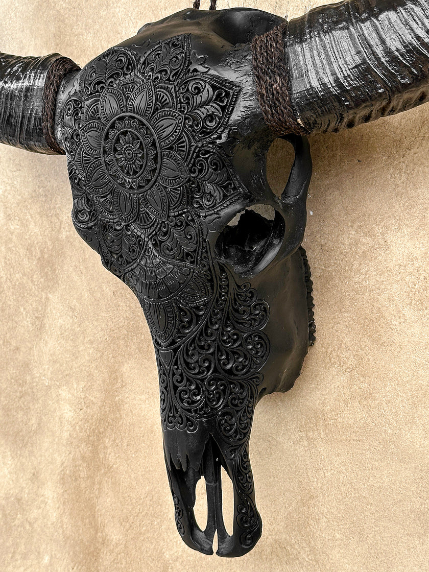 Caved Waterbuffalo Skulls with Flower Mandala Carving Skull,A/168