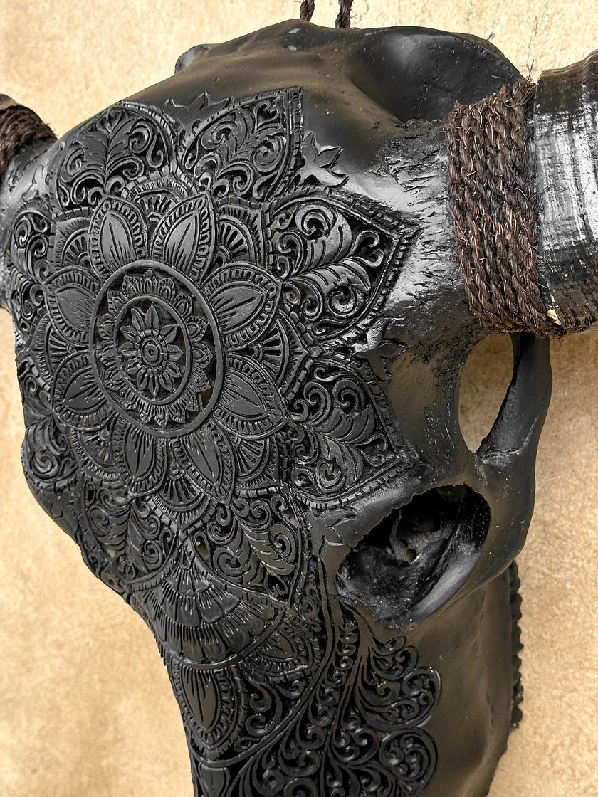 Caved Waterbuffalo Skulls with Flower Mandala Carving Skull,A/168