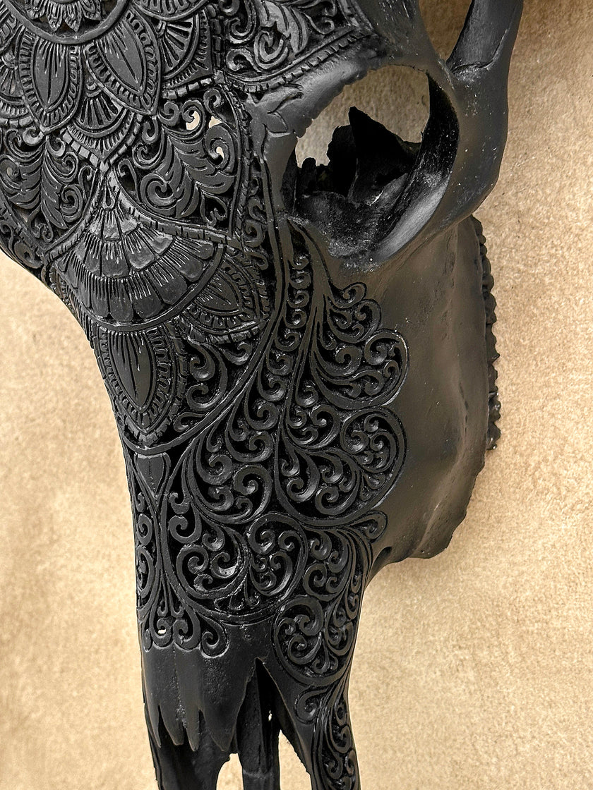 Caved Waterbuffalo Skulls with Flower Mandala Carving Skull,A/168