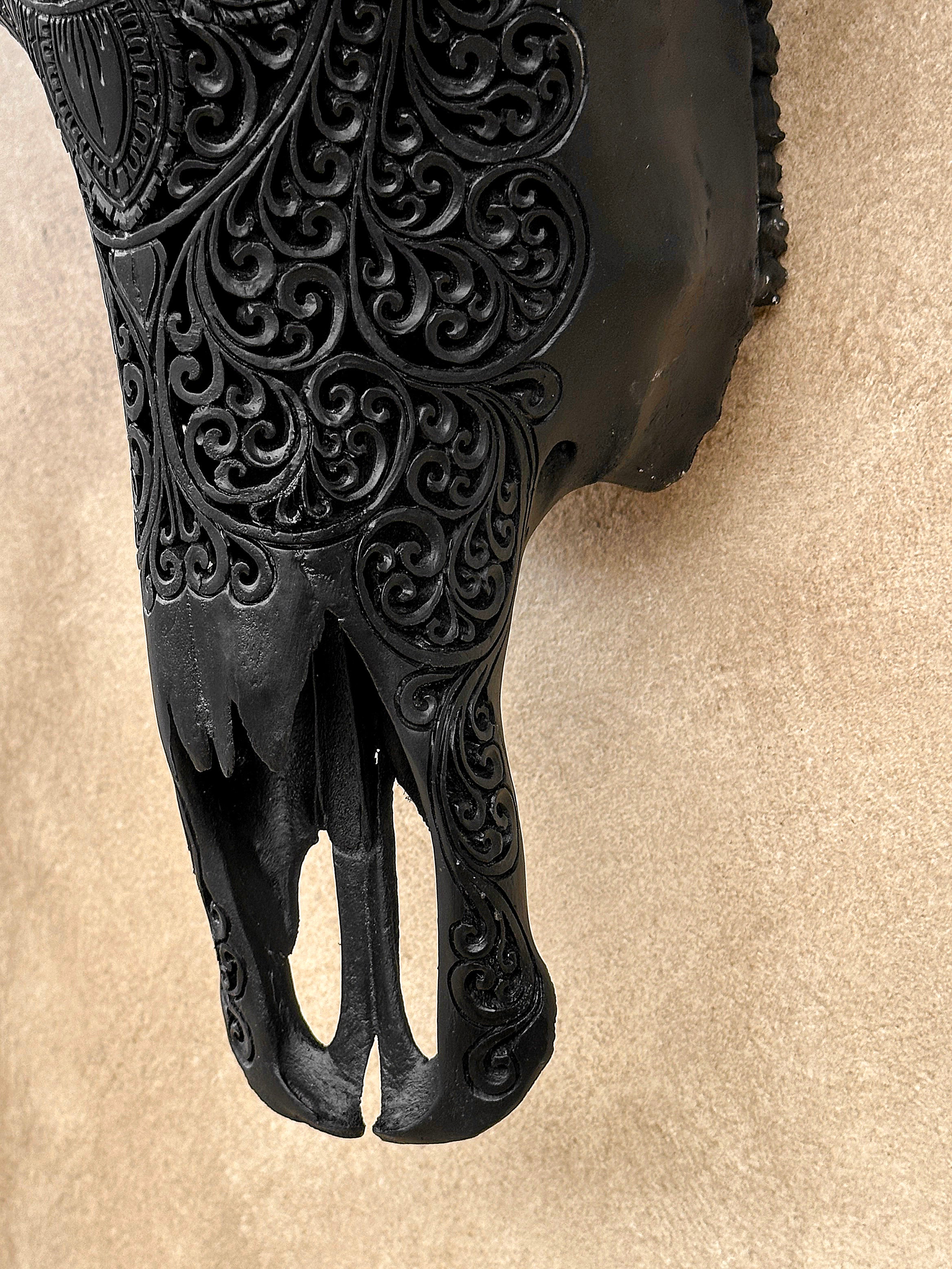 Caved Waterbuffalo Skulls with Flower Mandala Carving Skull,A/168