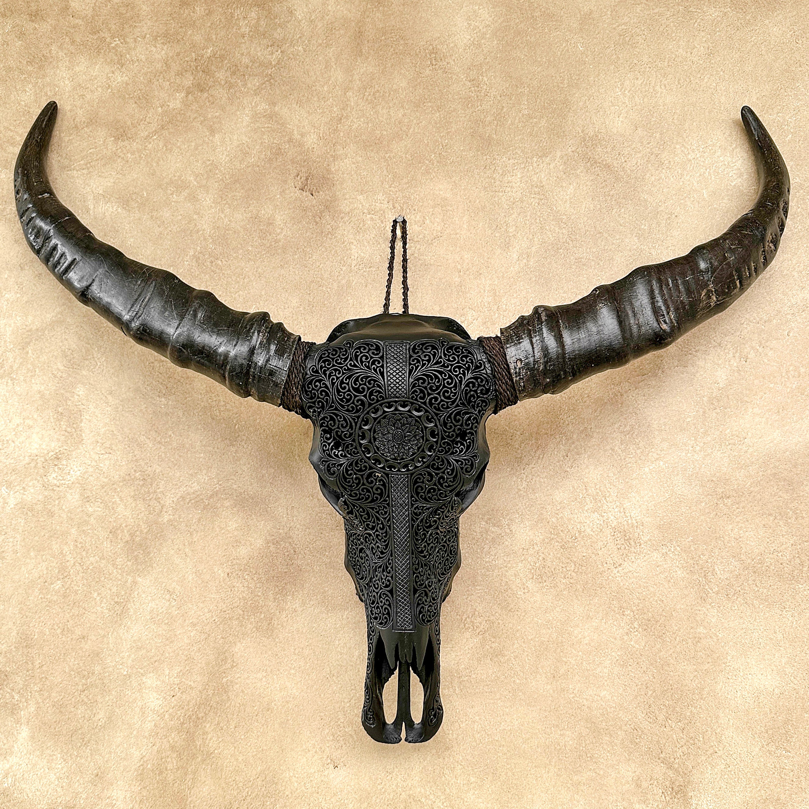 Caved Waterbuffalo Skulls with Flower Mandala Garis Carving Skull,A/167