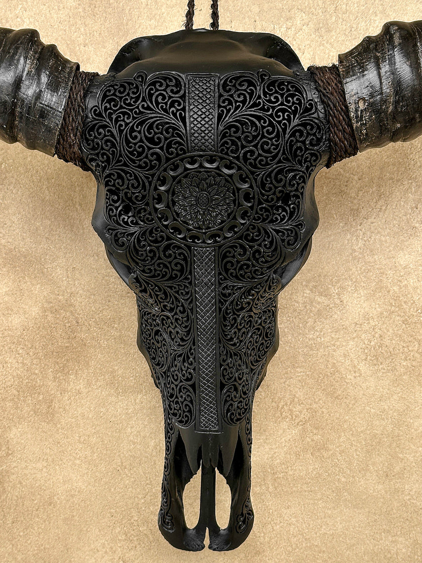Caved Waterbuffalo Skulls with Flower Mandala Garis Carving Skull,A/167