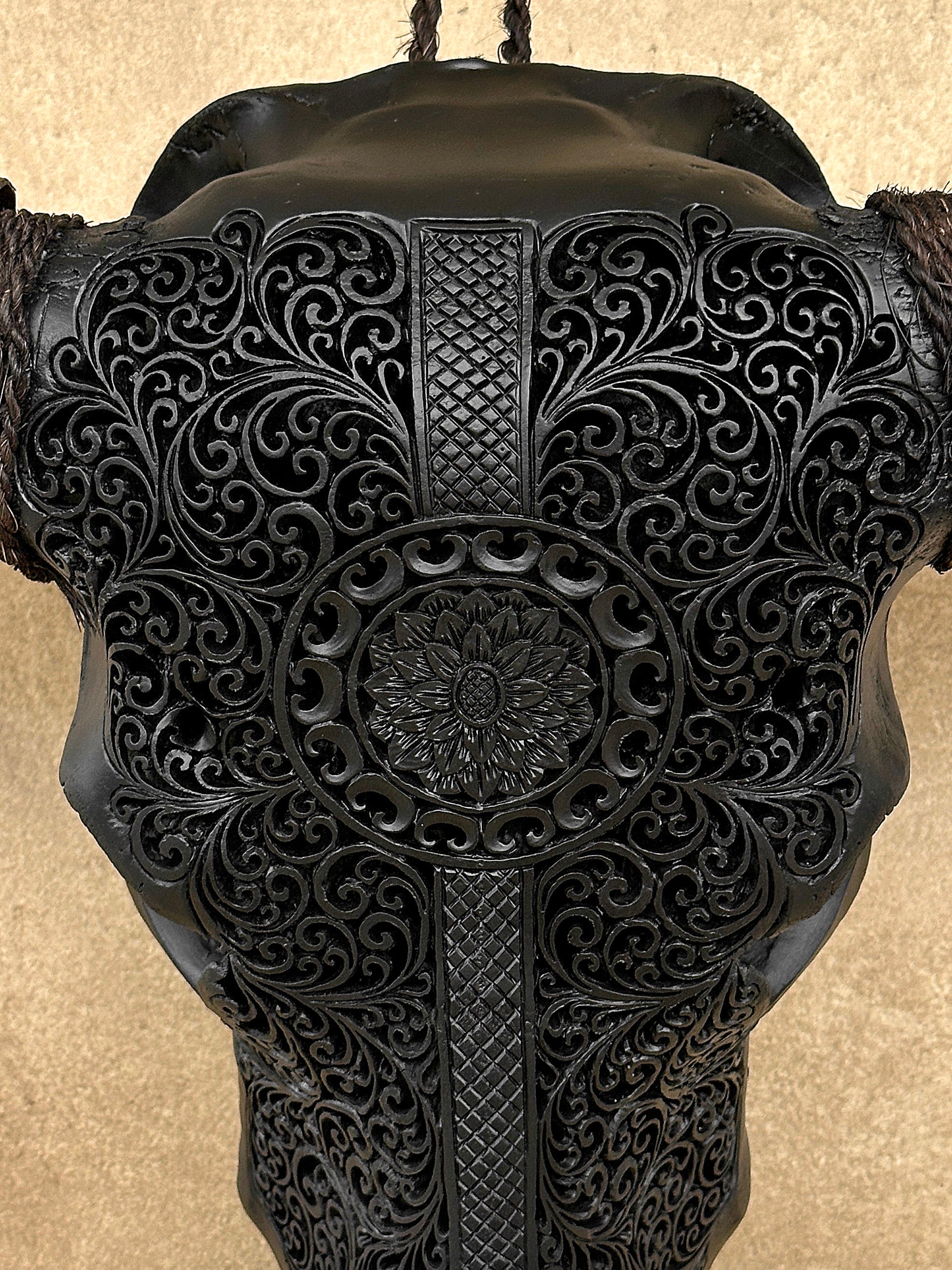 Caved Waterbuffalo Skulls with Flower Mandala Garis Carving Skull,A/167