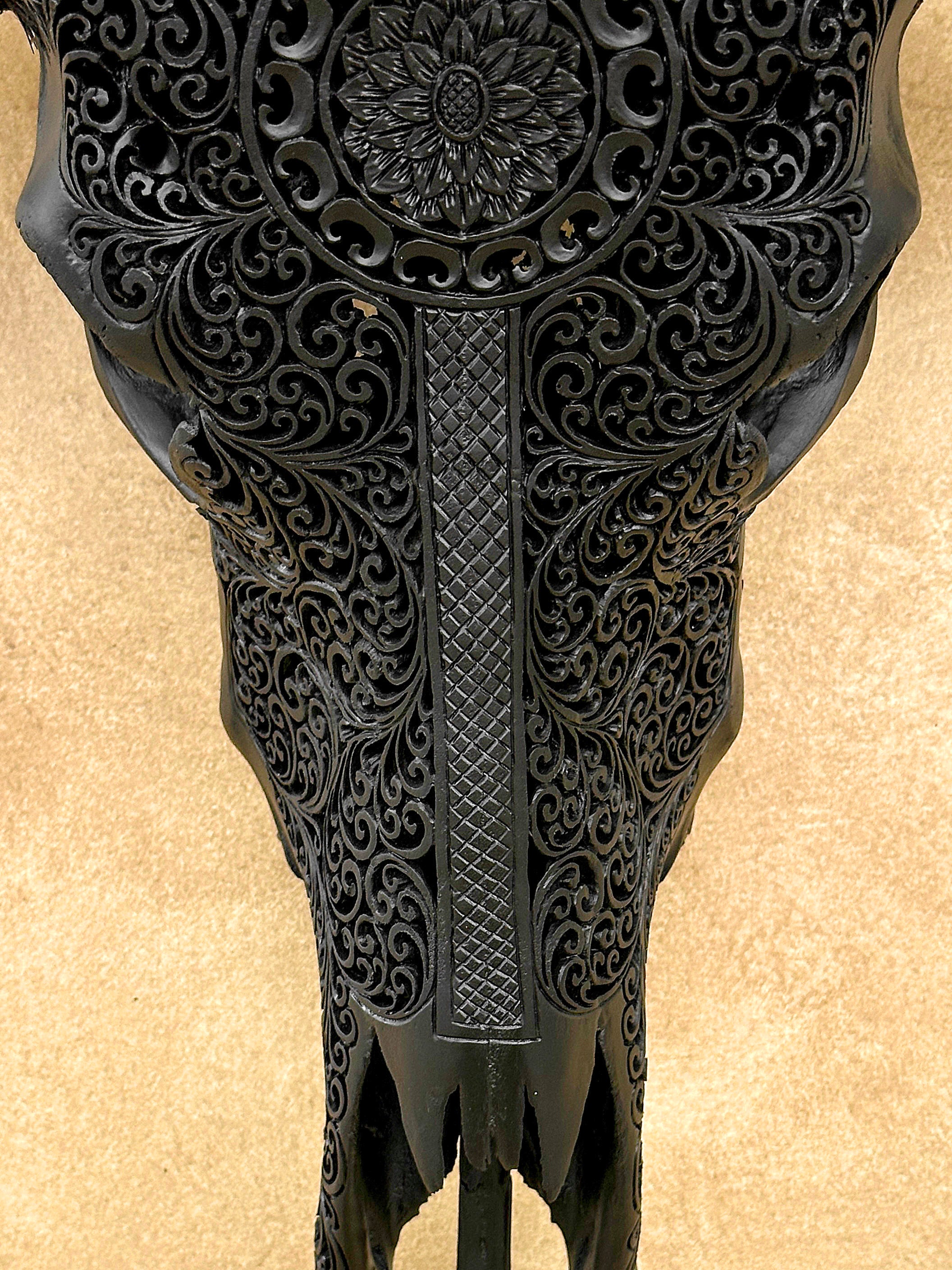 Caved Waterbuffalo Skulls with Flower Mandala Garis Carving Skull,A/167