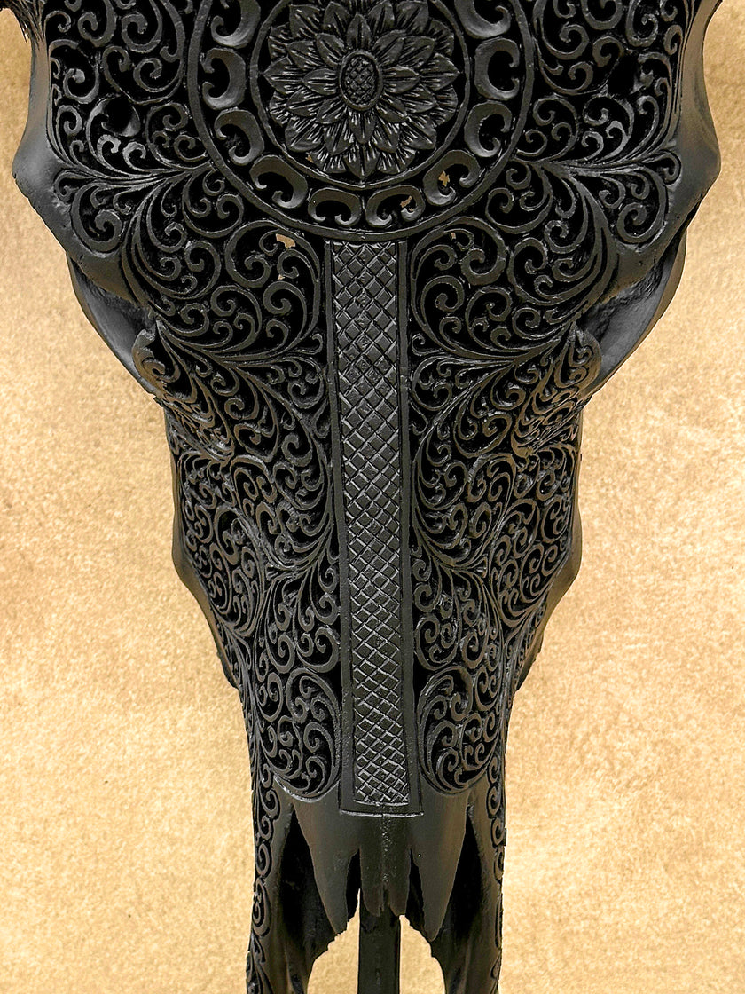 Caved Waterbuffalo Skulls with Flower Mandala Garis Carving Skull,A/167