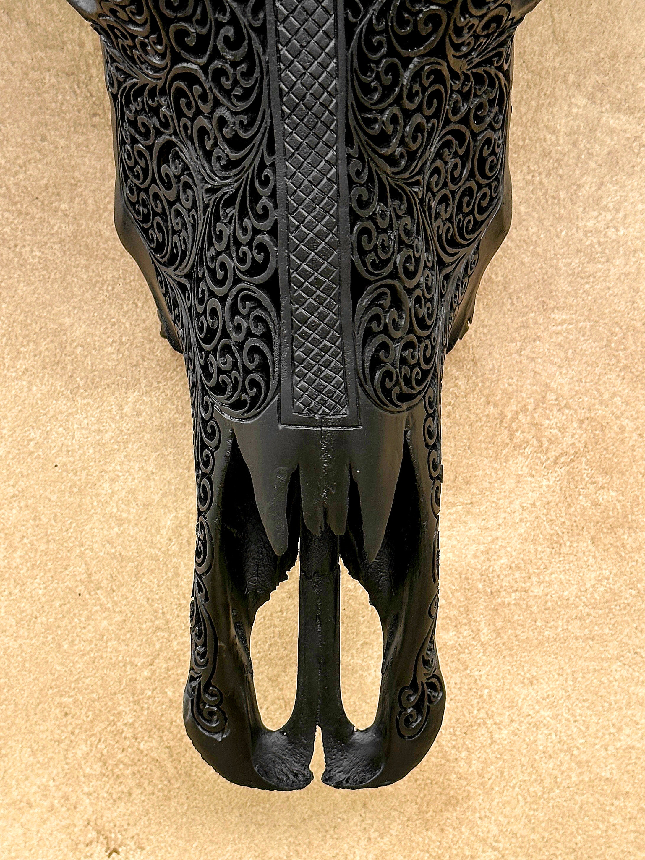 Caved Waterbuffalo Skulls with Flower Mandala Garis Carving Skull,A/167