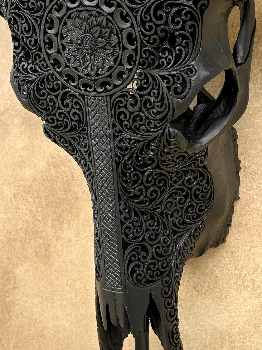 Caved Waterbuffalo Skulls with Flower Mandala Garis Carving Skull,A/167