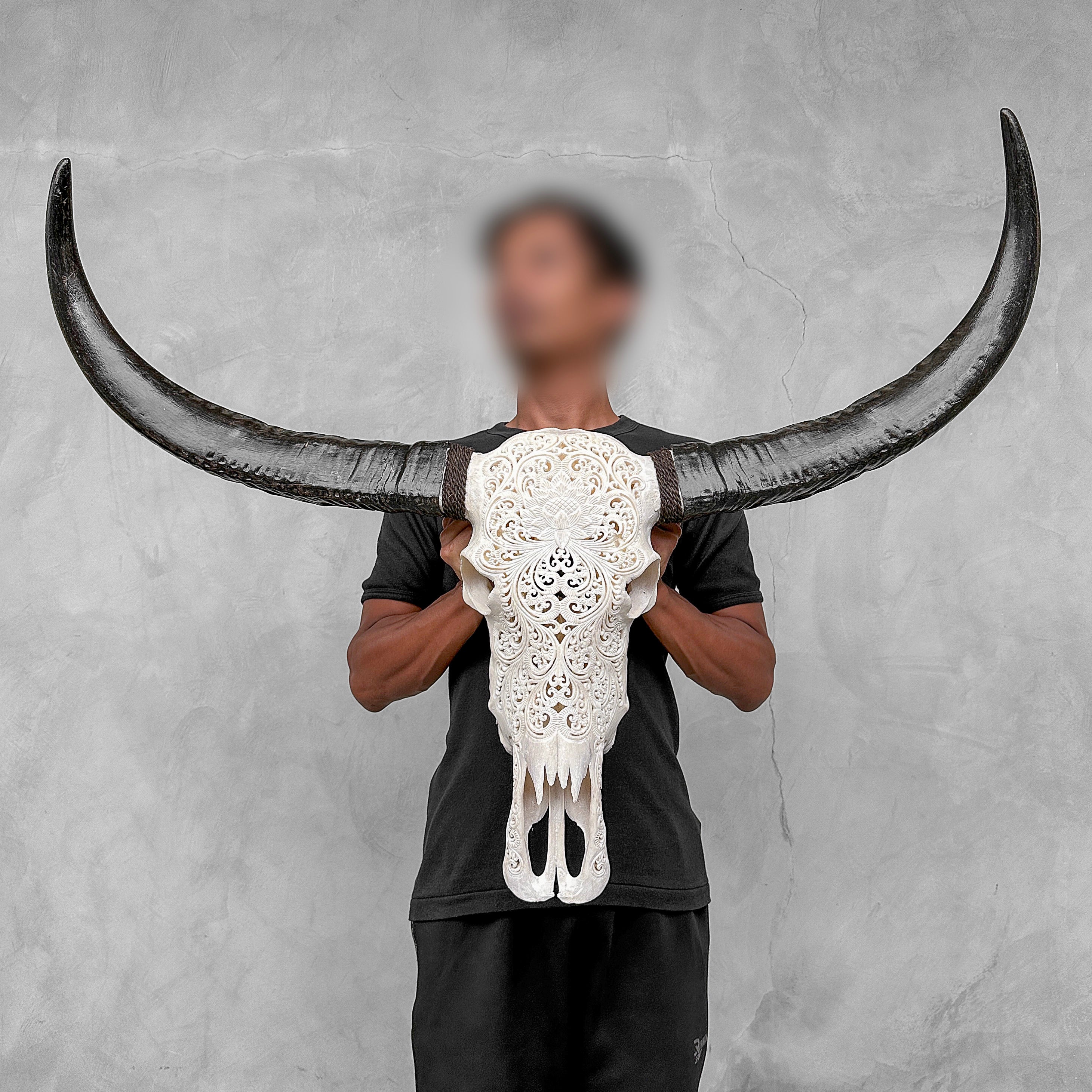 Caved Waterbuffalo Skulls with Big lotus Carving Skull,A/188