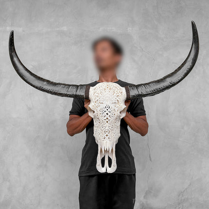 Caved Waterbuffalo Skulls with Big lotus Carving Skull,A/188