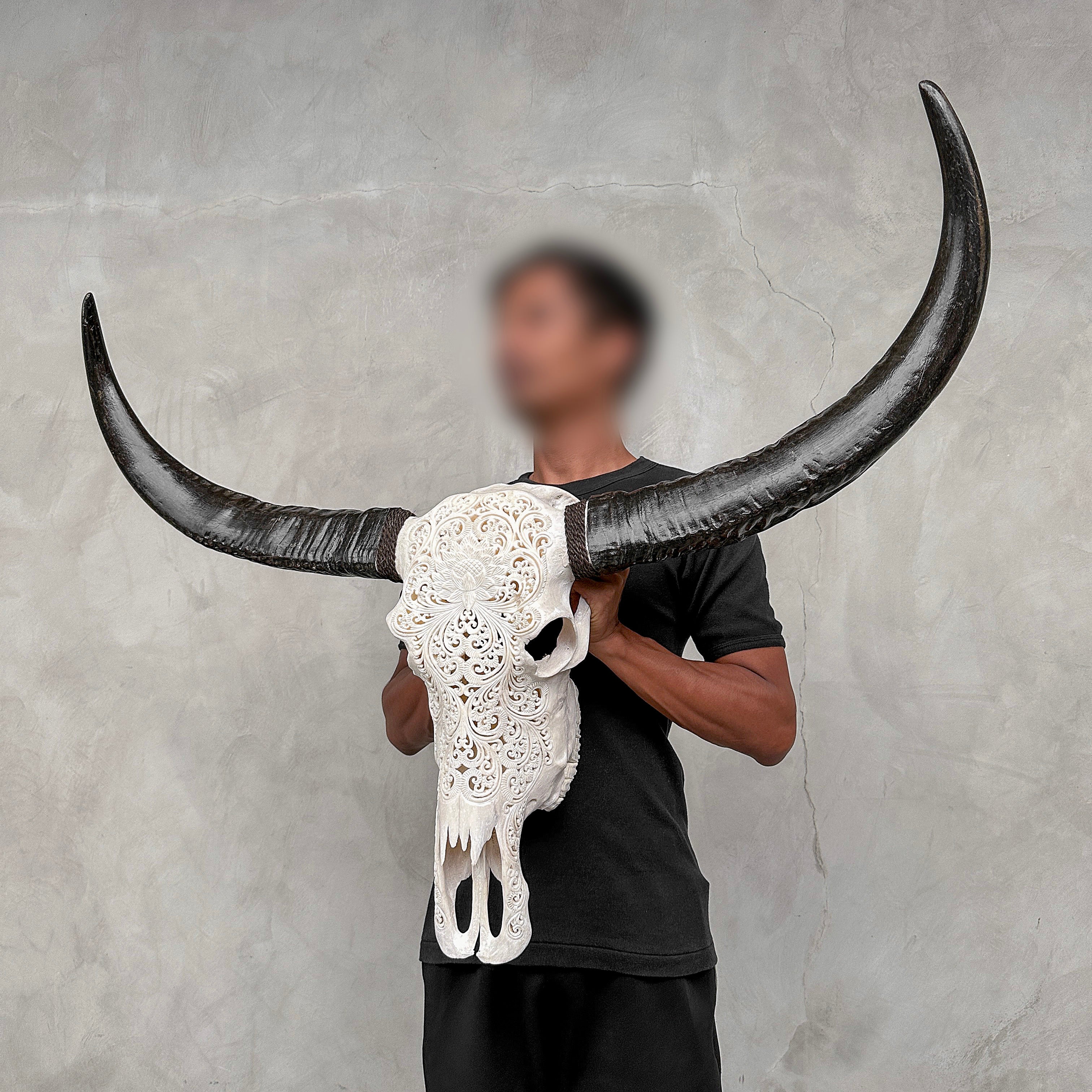 Caved Waterbuffalo Skulls with Big lotus Carving Skull,A/188