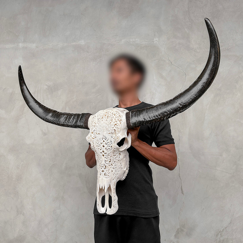 Caved Waterbuffalo Skulls with Big lotus Carving Skull,A/188