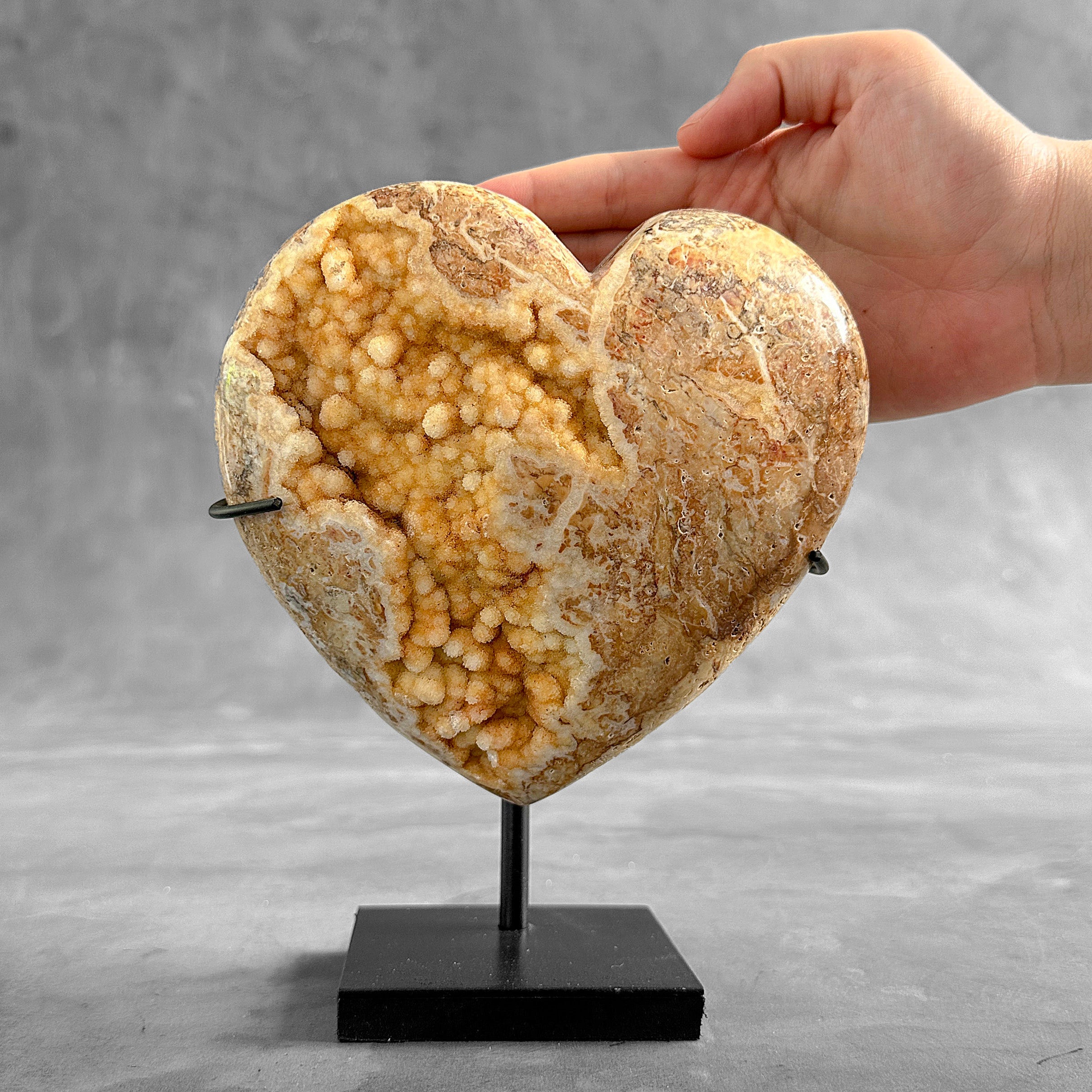 Stunning Heart Shape of Yellow Crystal Rock on a custom stand CH/507