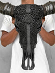 Caved Waterbuffalo Skulls with Flower Mandala Garis Carving Skull,A/167