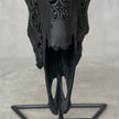Black Carved Goat Skull & Horns on Stand - Traditional Balinese Engravings – Unique Gothic Boho Home Decor, Rustic Wall Mount - F4/101