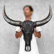 Caved Waterbuffalo Skulls with Flower Mandala Carving Skull,A/168